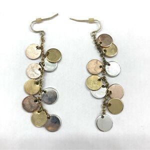 LIKE NEW MANGO Tri-Tone Disc Dangle Earrings Gold Silver Rose Cascading Chain